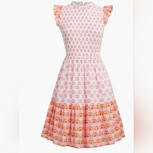 J. CREW Smocked Tiered Mini dress Size L Excellent Condition